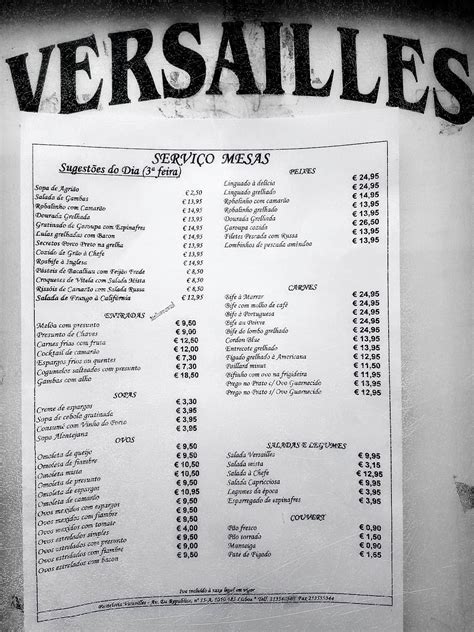 versailles menu